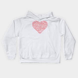 Love of Languages, Red on White Kids Hoodie